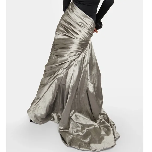 RASARIO: Designer Black and Silver draped silk-blend maxi gown - Picture 5 of 8
